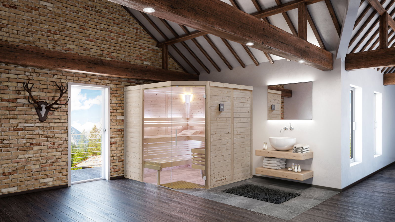 Classico Fichte – Sauna unterm Dach mit Bergblick